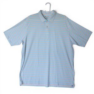Peter Millar Seaside Men's Size XL Golf Performance Polo Orange/Blue Stripes